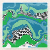 Blauw, groen, zwart en wit Abstract vloeiende kuns Glazen Onderzetter (Voorkant)