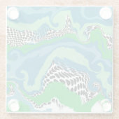 Blauw, groen, zwart en wit Abstract vloeiende kuns Glazen Onderzetter (Achterkant)