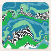 Blauw, groen, zwart en wit Abstract vloeiende kuns Kartonnen Onderzetters (Voorkant)