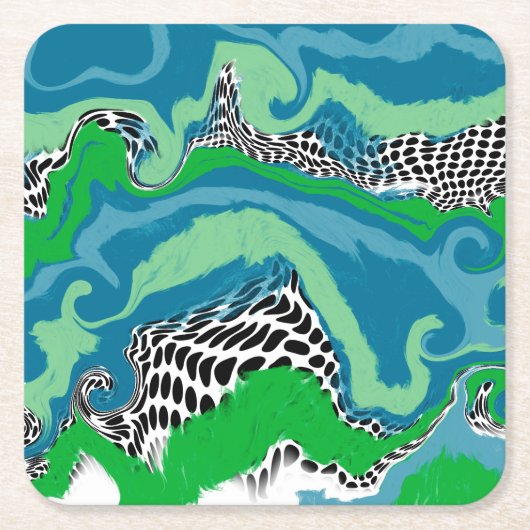 Blauw, groen, zwart en wit Abstract vloeiende kuns Kartonnen Onderzetters (Voorkant)