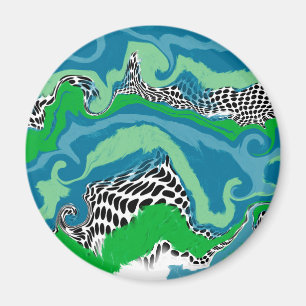 Blauw, groen, zwart en wit Abstract vloeiende kuns Magneet