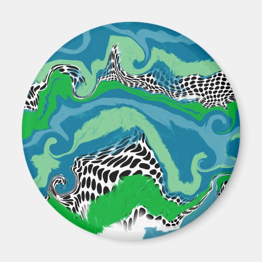 Blauw, groen, zwart en wit Abstract vloeiende kuns Magneet (Voorkant)