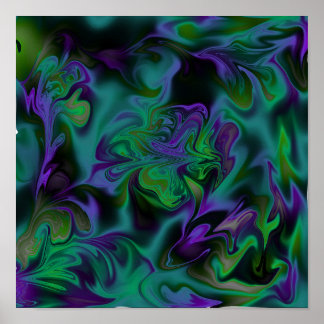 Blauw, groen, zwart, Paars vloeibaar Poster