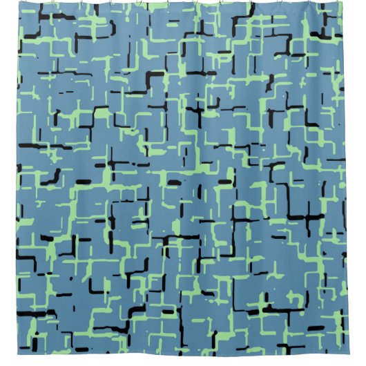 Blauw Groen Zwart Uniek patroon Douchegordijn (Voorkant)