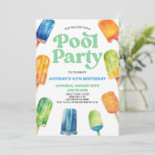 Blauw Groen Zwembad Party Popsicle Verjaardagsfees Kaart (Staand voorkant)