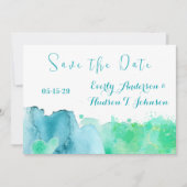 Blauw Groene Abstracte Waterverf Sla de datum op Kaart (Voorkant)