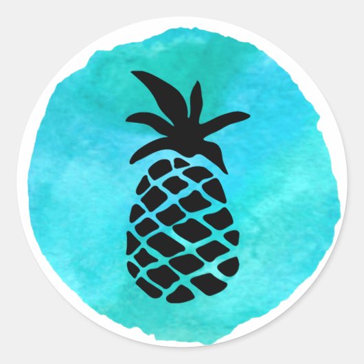 Blauw Groene Ananas Ronde Sticker (Voorkant)