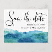 Blauw groene Aqua Waterverf Modern Sparen de Datum Aankondigingskaart (Voorkant)