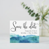 Blauw groene Aqua Waterverf Modern Sparen de Datum Aankondigingskaart (Staand voorkant)
