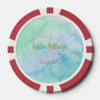 blauw groene aquarel redacteur schrijver naam mono poker chips