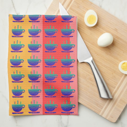 Blauw groene beker van Java Rainbow Stripe Theedoek (Quarter Fold)