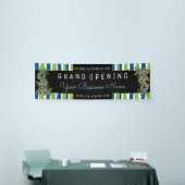 Blauw Groene Bloem Strepen Grand Opening Bedrijf Spandoek (Beurs)