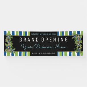 Blauw Groene Bloem Strepen Grand Opening Bedrijf Spandoek