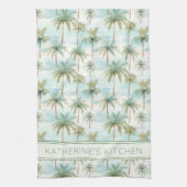 Blauw Groene Crème Tropische Palmboom Gepersonalis Theedoek (Verticaal)