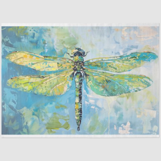 Blauw Groene Dragonfly Bloemen Decoupage Tissuepapier (Voorkant)