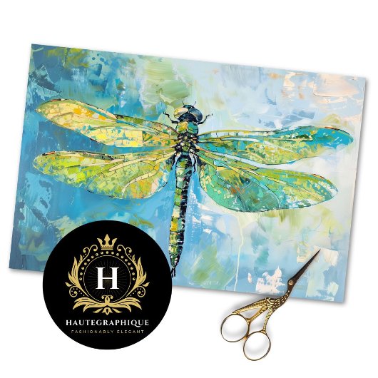 Blauw Groene Dragonfly Bloemen Decoupage Tissuepapier