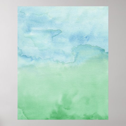 Blauw Groene Duo Waterverf Abstract Poster (Voorkant)