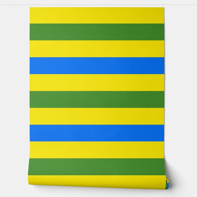 Blauw-groene en gele strepen ontwerp behang (Afrollen)
