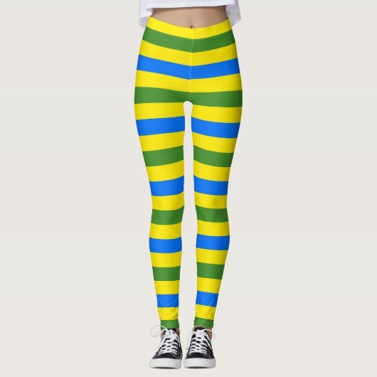 Blauw-groene en gele strepen ontwerp leggings (Voorkant)
