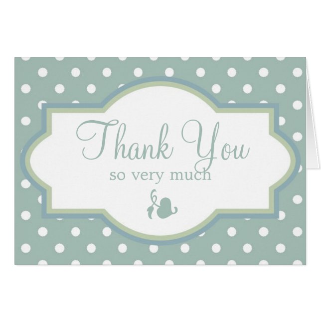 Blauw groene en witte poka dot Dank u wel kaarten (Voorkant Horizontaal)