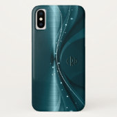 Blauw-Groene Faux Metallic Moderne Dynamische Golv Case-Mate iPhone Case (Achterkant)