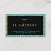 Blauw-groene fax glitter met zwart en gouden accen visitekaartje (Achterkant)