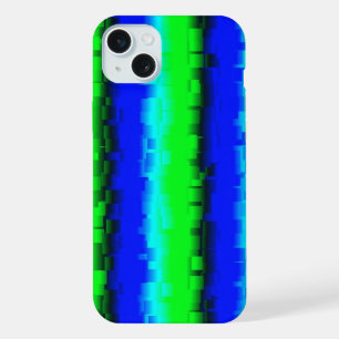 Blauw Groene Gebroken Glas Strepen iPhone 15 Plus Case