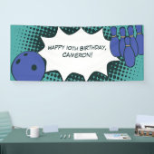 Blauw-groene Gelukkige 10e Verjaardag Bowling Fees Spandoek (Beurs)