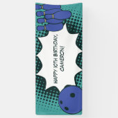 Blauw-groene Gelukkige 10e Verjaardag Bowling Fees Spandoek (Verticaal)
