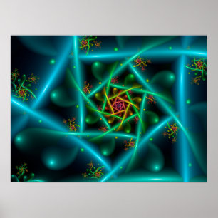 Blauw Groene Geometrische Spiraal Poster