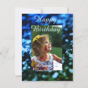 Blauw groene glitter foto kinderverjaardag modern briefkaart