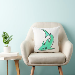 blauw groene haai cartoon oceaandier mint edgy kussen