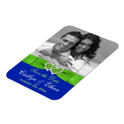 Blauw, Groene Harten Sla de Datum Fotomagneet op Magneet (Linkerzijde)