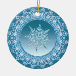 Blauw Groene IJs Kristal Sneeuwvlok Keramisch Ornament