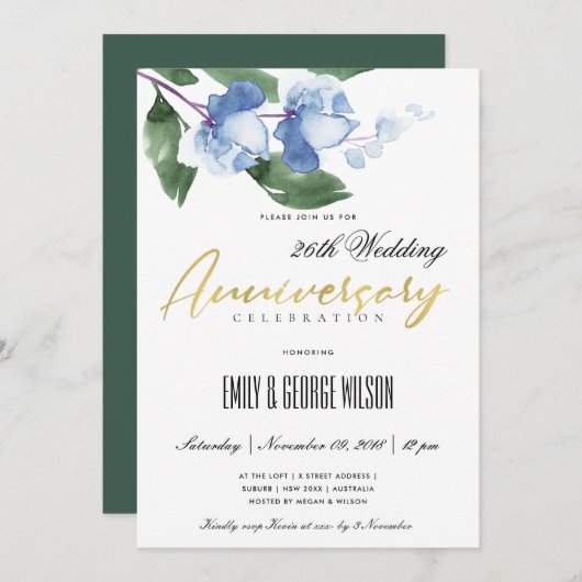 BLAUW GROENE INKWASSEN WATERVERF PLATTELIJK JUBILE KAART (Voorkant / Achterkant)