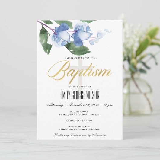 BLAUW GROENE INKWASSTROOM WATERVERF FLORAAL BAPTIS KAART (Staand voorkant)