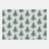 Blauw groene kerstbomen hertenvos inpakpapier vel (Voorkant)