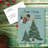 Blauw groene kerstboom  scène Foto Feestdagenkaart
