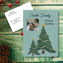 Blauw groene kerstboom scène Foto Feestdagenkaart
