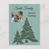 Blauw groene kerstboom  scène Foto Feestdagenkaart (Voorkant)