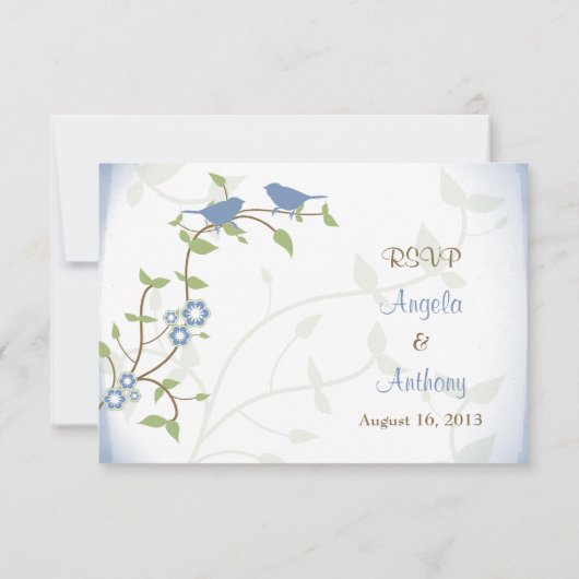 Blauw Groene Liefdesvogels Bruiloft RSVP Antwoordk (Achterkant)