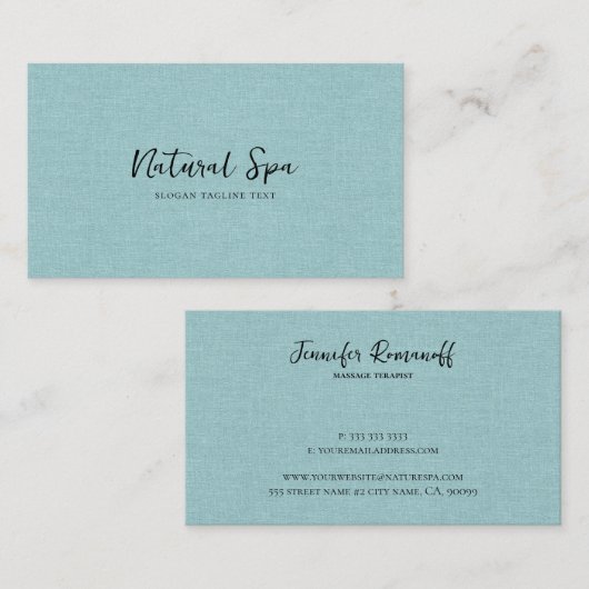 Blauw-groene linen textuur afdrukken zwarte Typogr Visitekaartje (Voorkant / Achterkant)