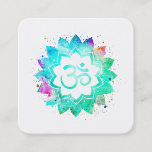 ~* Blauw groene lotusbloem Mandala Om Aum symbool Vierkante Visitekaartje