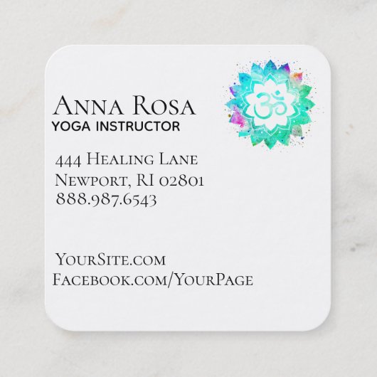 ~* Blauw groene lotusbloem Mandala Om Aum symbool Vierkante Visitekaartje (Achterkant)
