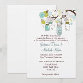 Blauw Groene Mason Jars Bloemen Wedding Kaart (Voorkant / Achterkant)