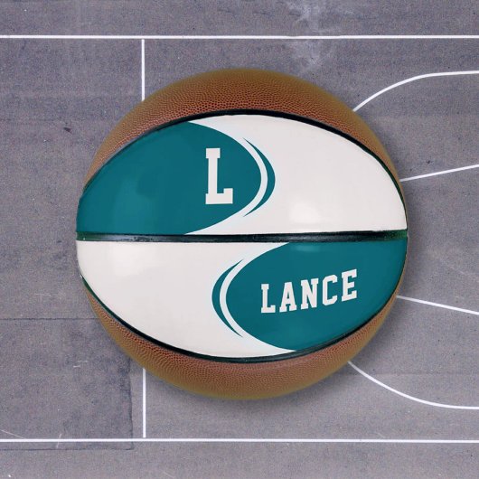Blauw Groene Monogram Gepersonaliseerde Basketbal