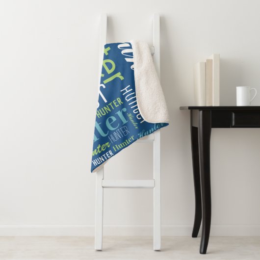 Blauw - Groene naam en monogram Cloud Word Art Sherpa Deken (In situ)