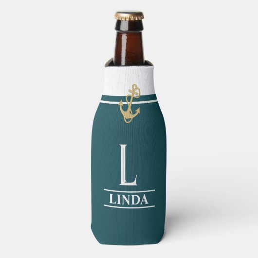 Blauw Groene Naam Initialen Fleskoeler Flesjeskoeler (Fles Voorkant)