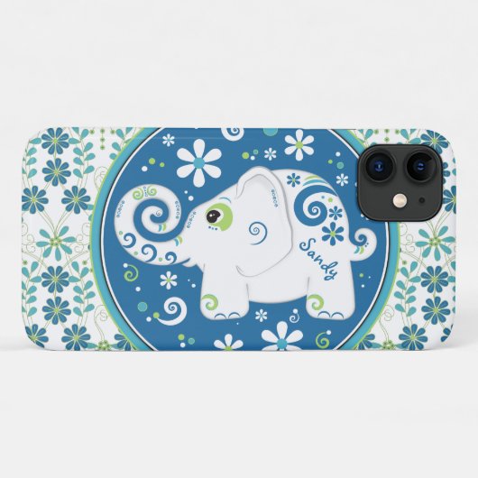 Blauw Groene Olifant Bloemen Case-Mate iPhone Case (Achterkant (horizontaal))