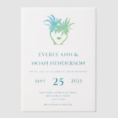 Blauw Groene Palm TrSimple Moderne Minimalistische Vellum Uitnodigingen (Voorkant)